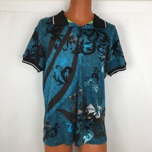 BOSS Hugo Boss Printed Polo Shirt Black Blue 100% Cotton Mens Size XXL Designer